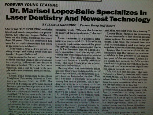 magazine article written about Dr. Lopez-Belio and Laser Dentistry